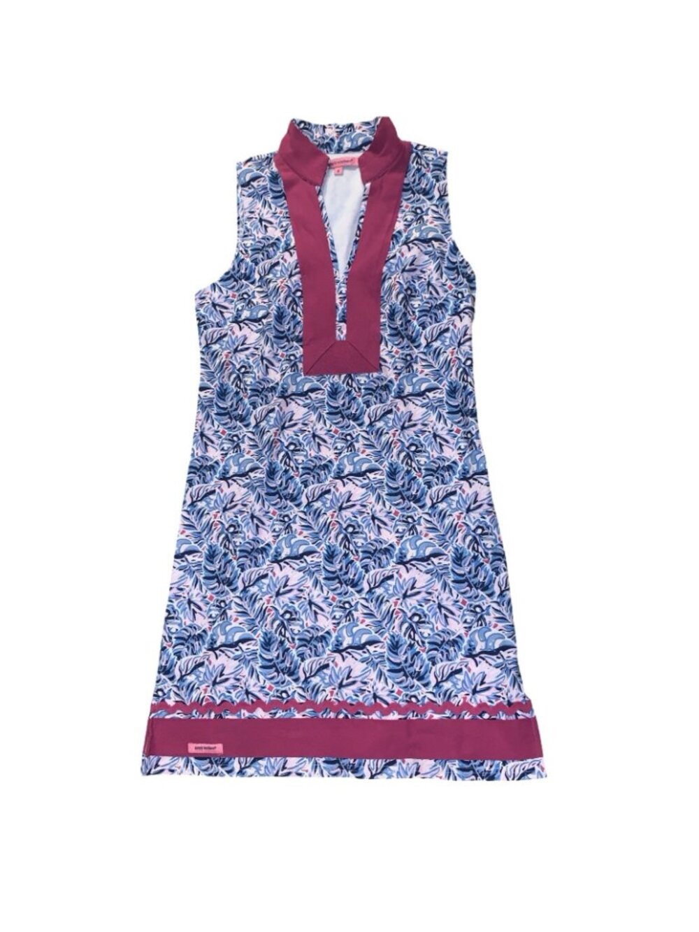 Women Simply Southern V Neck Leaf Print Tunic Dress A Pink Blue Summer Vacation - Picture 2 of 7
